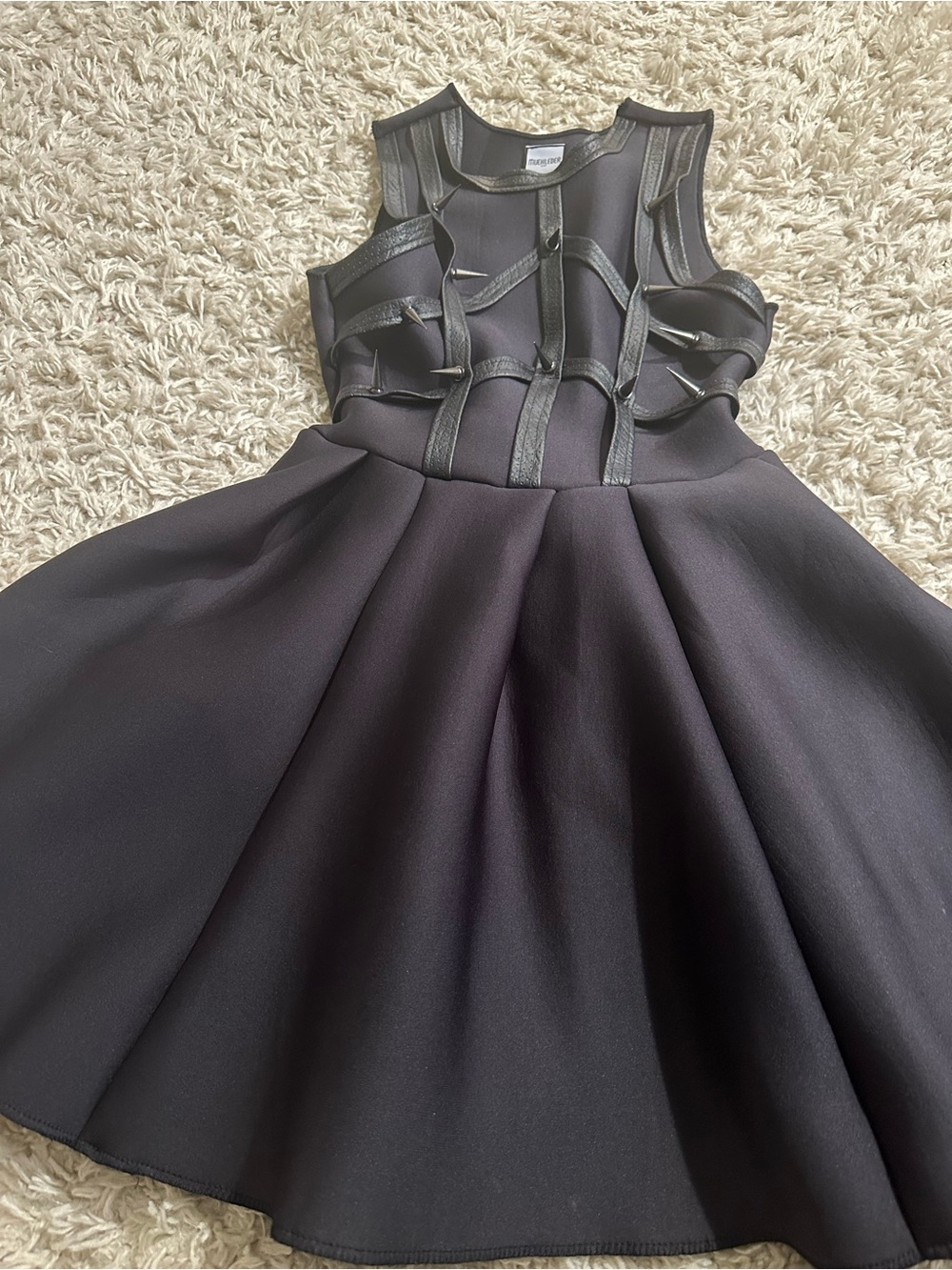 Muehleder Black Girls Fit-and-Flare Dress with Strappy Mesh Bodice